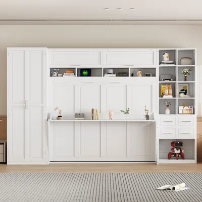 Streamdale Furniture Streamdale Queen Size Murphy Bed Wall Bed With Closet, Drawers And Shelves