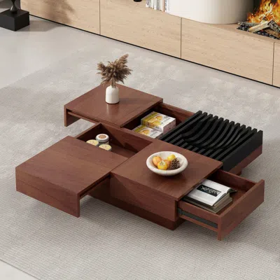 Streamdale Furniture Streamdale Acacia Wood Coffee Table - Retro Style With Storage