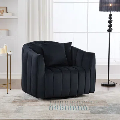 Streamdale Furniture Streamdale Velvet Swivel Barrel Chair & Half Sofa With Pillows - Black