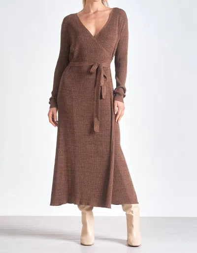Elan Long Sleeve Wrap Dress In Brown In Brown