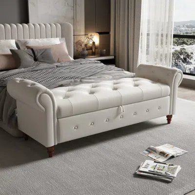 Streamdale Furniture Streamdale 63" Bed Bench Beige Fabric