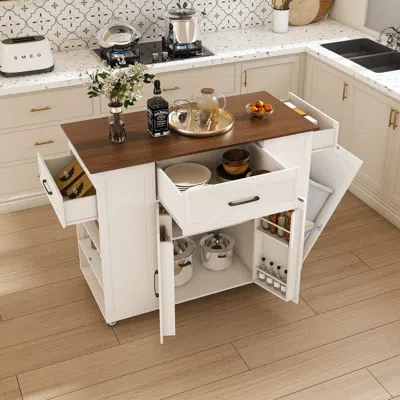 Streamdale Furniture Streamdale 46" Kitchen Island On Wheels With Storage & Power Outlet - White