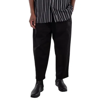 Maison Kitsuné Cropped Pleated Cotton Chino Pants In Black