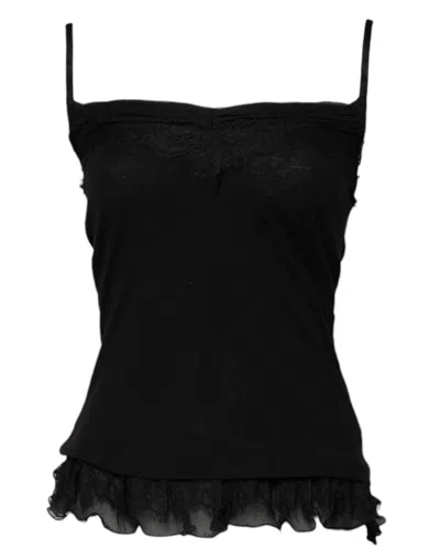 Scervino Street Black Wool Sleeveless Square Neck Tank Top In Black