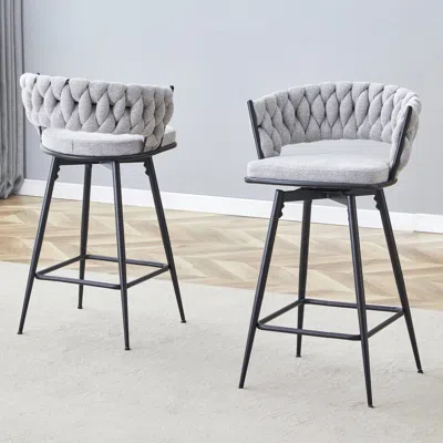 Streamdale Furniture Streamdale Swivel Bar Stools - Light Gray Linen & Black Iron (set Of 2)