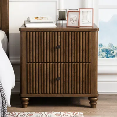 Streamdale Furniture Streamdale Fluted Nightstand - Mid Century Modern Walnut