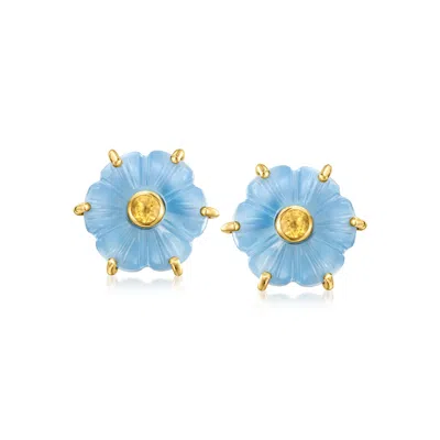 Ross-simons Carved Blue Chalcedony And . Citrine Flower Earrings In 18kt Gold Over Sterling