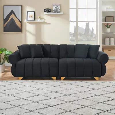 Streamdale Furniture Streamdale 89" Flannelette Sofa Set W/ Metal Feet & Throw Pillows