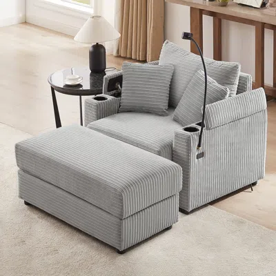 Streamdale Furniture Streamdale Modern Sofa Couch W/ Ottoman, Usb, Cup Holders