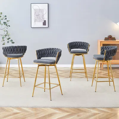 Streamdale Furniture Streamdale Rotating Swivel Chair, Black Cotton Linen, Gold Legs