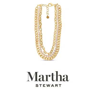 Martha Stewart Three Strand Pearl And Chain Necklace In Gold For Women