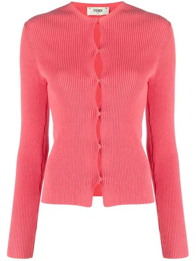 Fendi Ribbed Texture Long Sleeves Round Neck