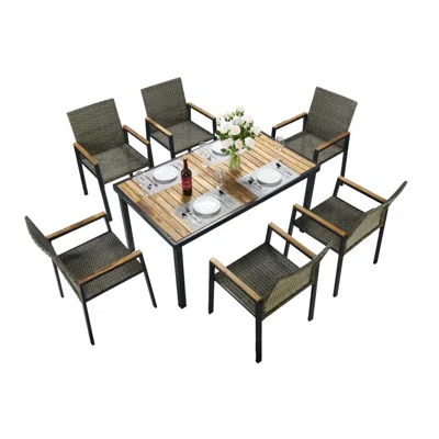 Streamdale Furniture Streamdale All Weather 7-piece Patio Dining Set, Acacia Table, Rattan