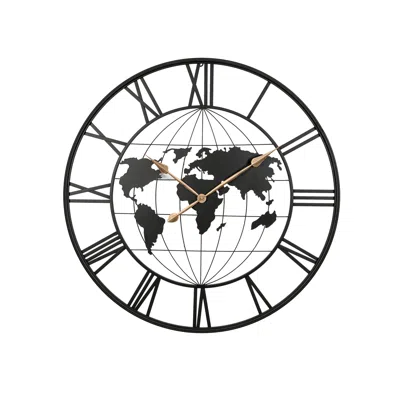 Streamdale Furniture Streamdale 36" Black Metal World Map Wall Clock