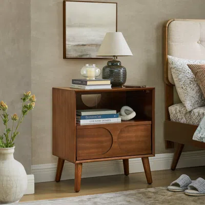 Streamdale Furniture Streamdale Mid Century Modern Nightstand With Usb & Drawer, Walnut