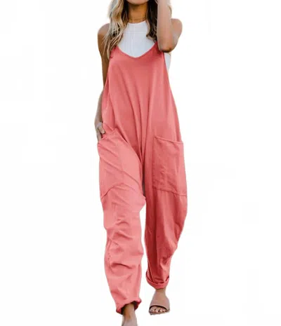 Double Take Full Size Sleeveless V-neck Pocketed Jumpsuit In Coral