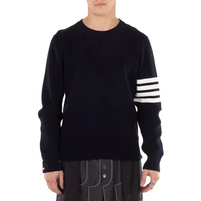 Thom Browne Milano Four Bar Stripe Crew Knit Pullover In Black