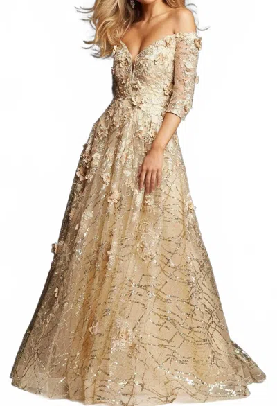 Jovani Quarter Sleeve Mother Of The Bride Gown In Champagne In Brown