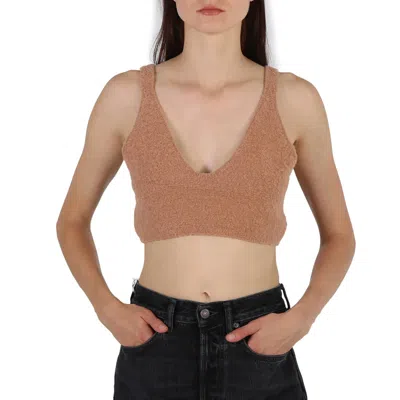 Nanushka Zosia Bouclé-knit Merino Wool-blend Bra Top In Brown