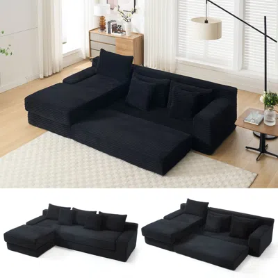 Streamdale Furniture Streamdale L-shaped Corduroy Sectional Sofa Bed - Black