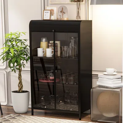 Streamdale Furniture Streamdale Metal Storage Cabinet With Glass Doors & Open Shelves