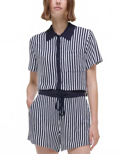 Simkhai Ireland Short Sleeve Cropped Camp Shirt In Midnight Stripe In Blue