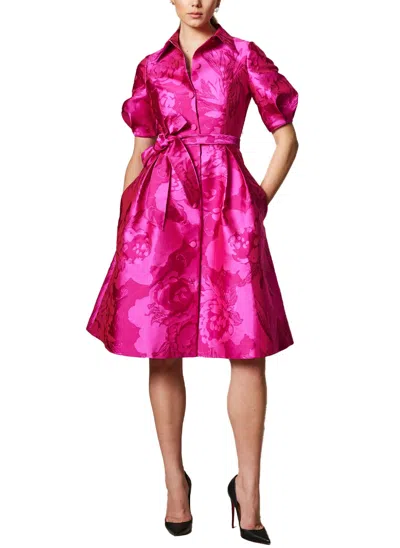Teri Jon By Rickie Freeman Floral Embossed Dress In Pink