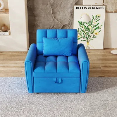 Streamdale Furniture Streamdale Foldable Velvet Sofa Bed With Adjustable Backrest (dark Blue)