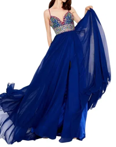 Angela & Alison Beaded A-line Prom Dress In Navy
