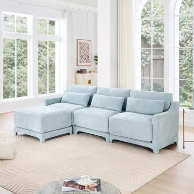 Streamdale Furniture Streamdale Chenille 3-seater Sofa W/ Ottomans - Sky Blue