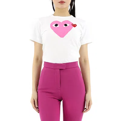 Comme Des Garçons Comme Des Garcons Ladies Double Heart Logo Short-sleve T-shirt In White