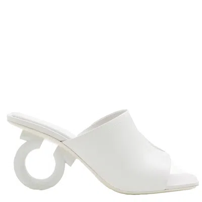 Ferragamo White Nappa Astro 70 Elinda Slide Sandals