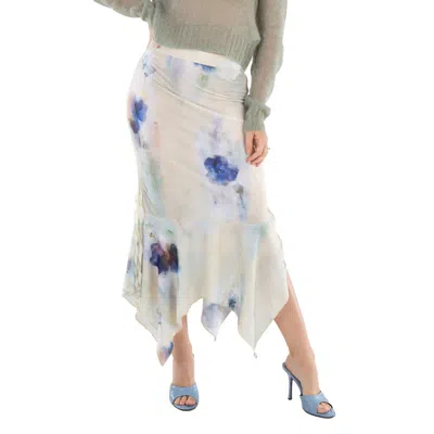 Acne Studios Enola Floral Asymmetric Midi Skirt In White