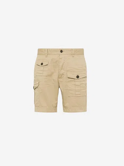 Dsquared2 Men Beige Bermuda With Asymmetric Cargo Pockets And Belt Loops In Cotton Man In Neutral