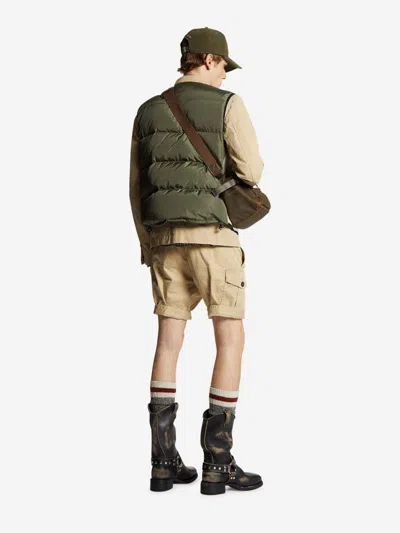 Dsquared2 Men Beige Bermuda With Asymmetric Cargo Pockets And Belt Loops In Cotton Man In Neutral