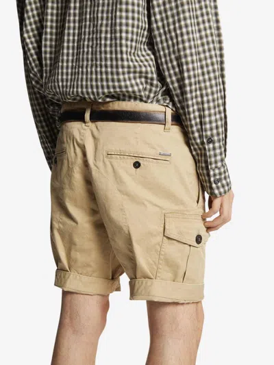 Dsquared2 Men Beige Bermuda With Asymmetric Cargo Pockets And Belt Loops In Cotton Man In Neutral