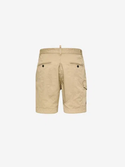 Dsquared2 Men Beige Bermuda With Asymmetric Cargo Pockets And Belt Loops In Cotton Man In Neutral