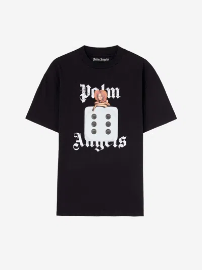 Palm Angels Black T-shirt With Front Dice And Logo Print