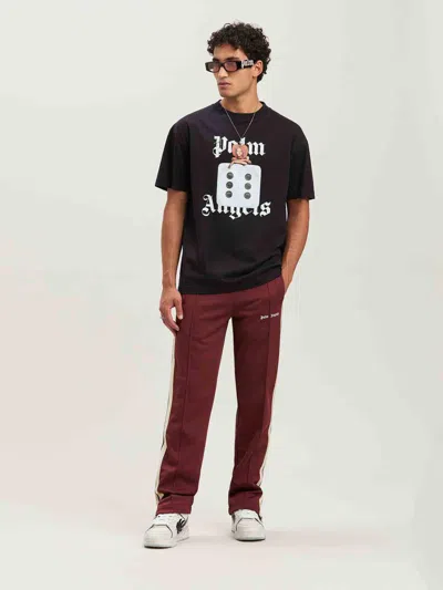 Palm Angels Black T-shirt With Front Dice And Logo Print