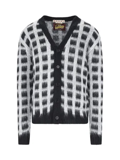 Marni Checked Mohair-blend Cardigan