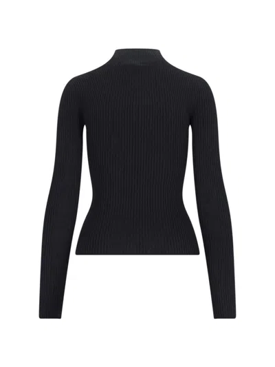 Courrèges High-neck Sweater In Black Cotton And Wool Blend