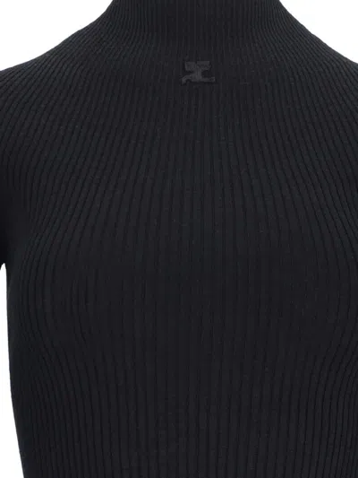 Courrèges High-neck Sweater In Black Cotton And Wool Blend
