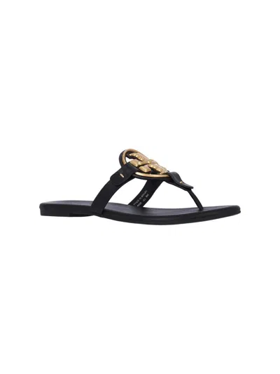 Tory Burch Miller Logo Thong Sandals In Black