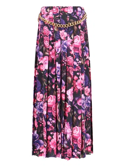 Balenciaga Pleated Floral Print Maxi Skirt In Purple