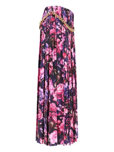 Balenciaga Pleated Floral Print Maxi Skirt In Purple