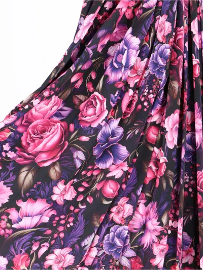 Balenciaga Pleated Floral Print Maxi Skirt In Purple