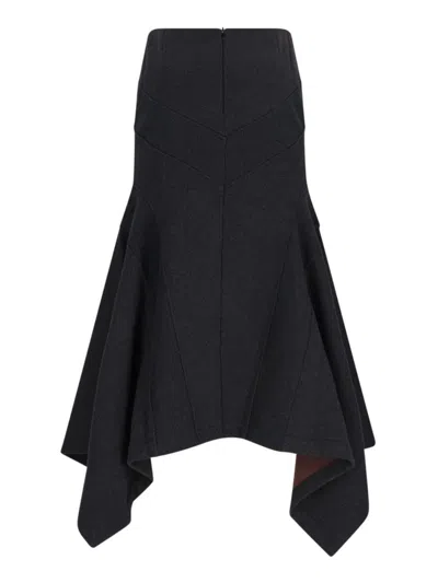 Attico Grey Midi Skirt With Logo Lettering And Handkerchief Hem In Cotton Woman