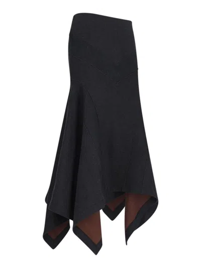 Attico Grey Midi Skirt With Logo Lettering And Handkerchief Hem In Cotton Woman