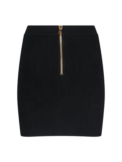 Balmain Black Mini Pencil Skirt With Jewel Buttons In Stretch Viscose Blend Woman In Black