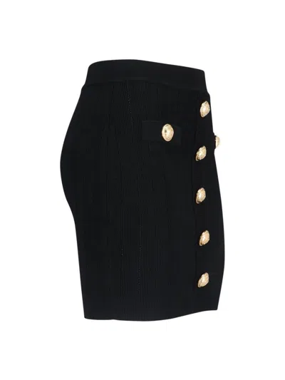 Balmain Black Mini Pencil Skirt With Jewel Buttons In Stretch Viscose Blend Woman In Black